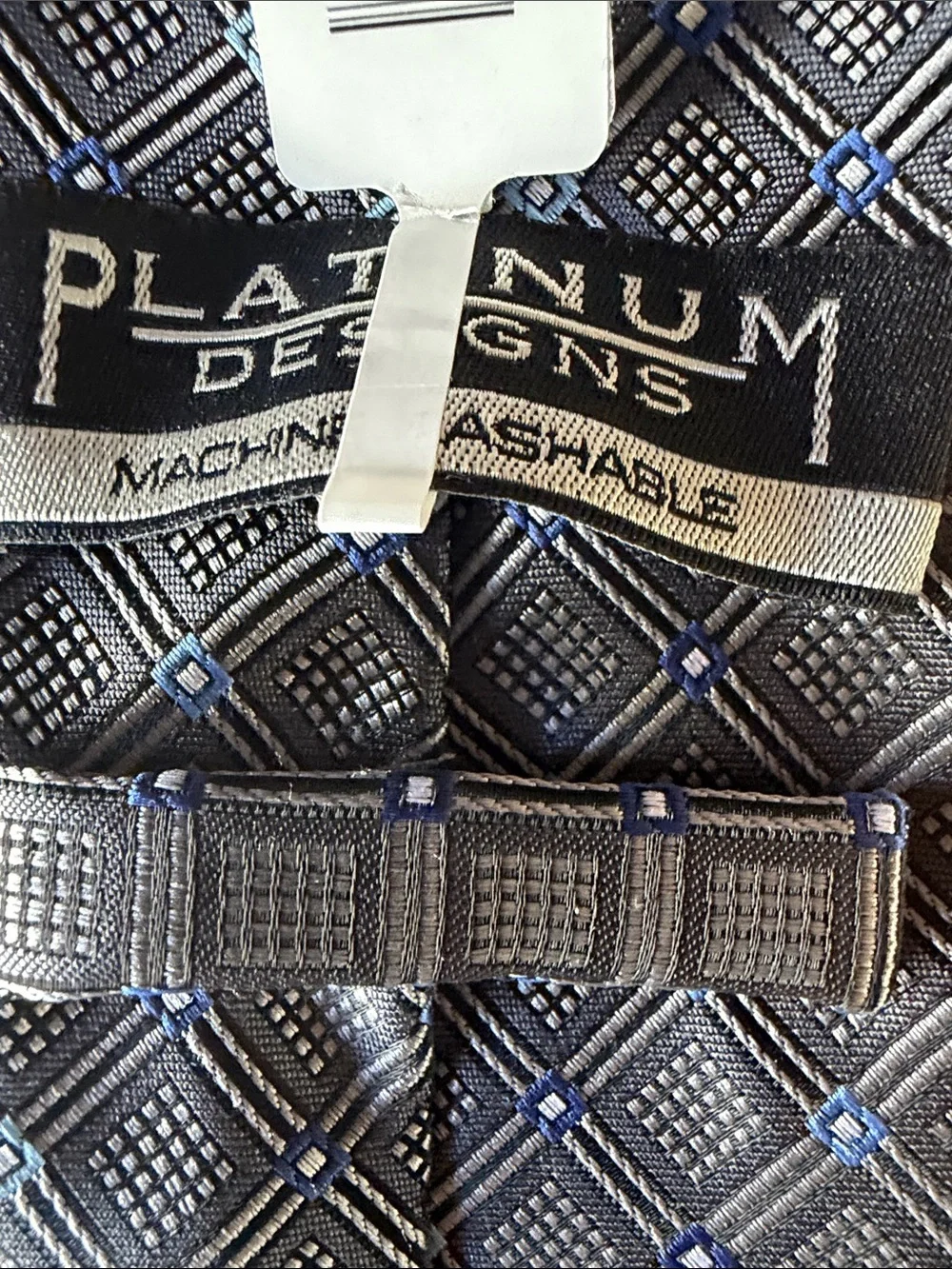 Mens Navy Tie with Light Blue Diamond Lattice Pattern